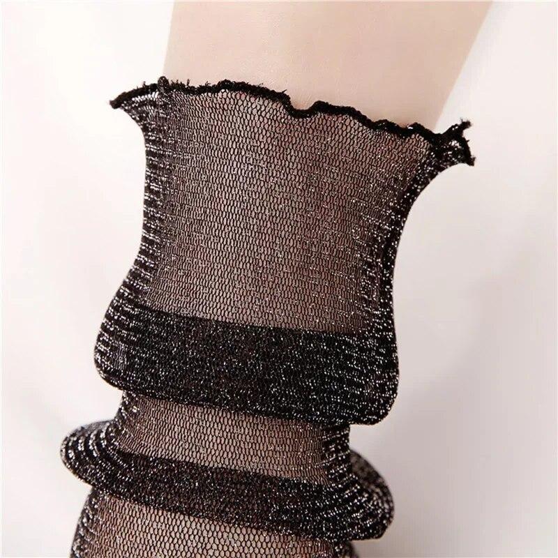 1pair Sexy Star Dot Lace Socks Women Transparent Mesh Ankle Socks Ladies Ultra-Thin Princess Tulle Socks Female Streetwear Socks