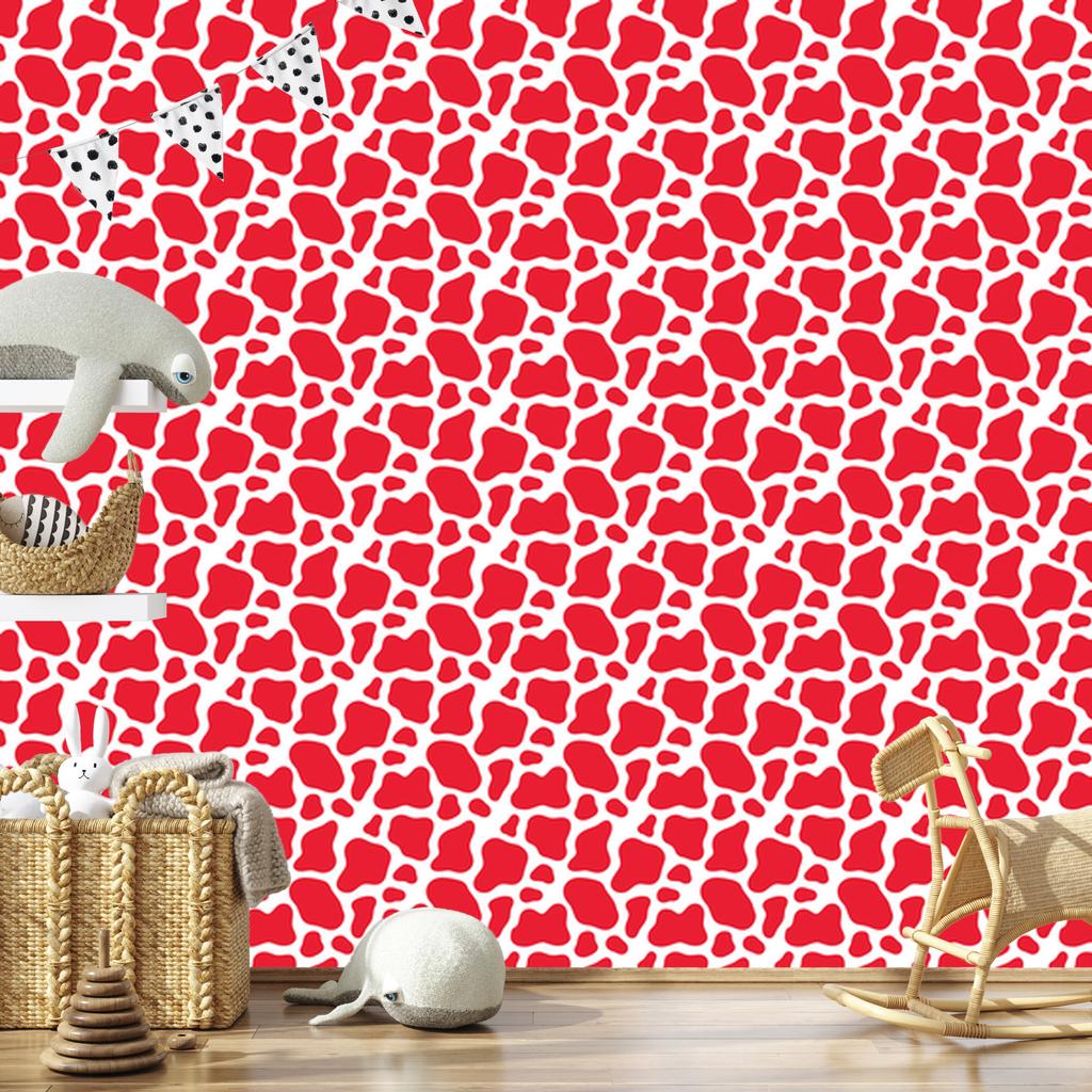 Cow Patches Wallpaper Red, Coral and White for Living Room and Bedroom 50x1000