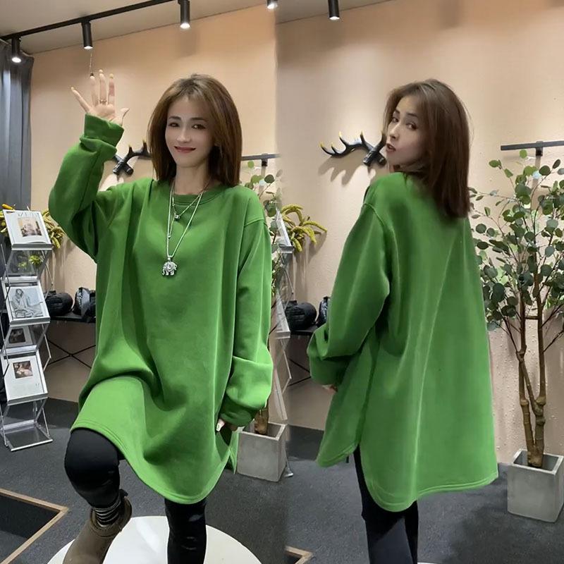 Plus Size Pullover Fall and Winter In The Long Section of Padded Thickened Female Lazy Wind Loose Top Tide