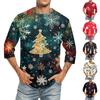 Men's Christmas Print Round Neck Three Quarter Sleeve Top T-shirt