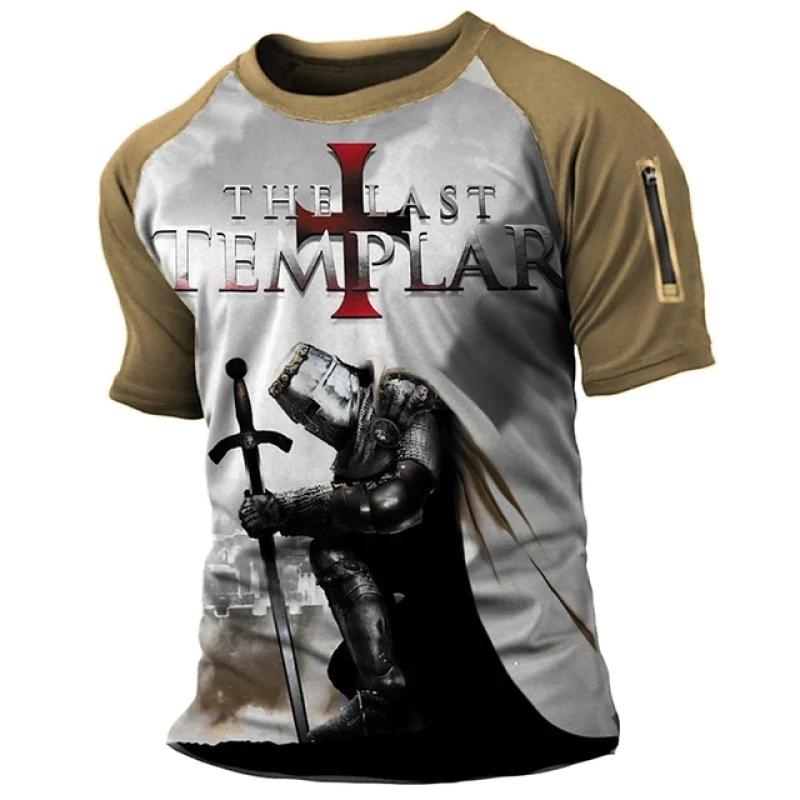 Men's T-shirt Casual Cotton Short Sleeve Shirt Temple Crusader Print T Shirt Fashion Vintage Clothing High Quality