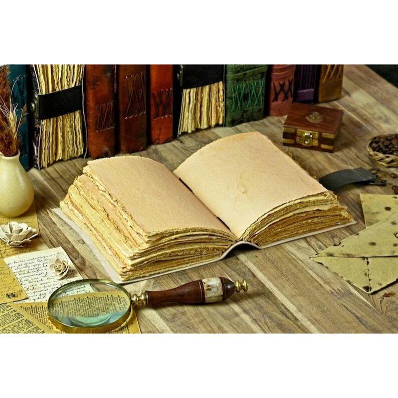 Большой винтажный гримуар с лисой, толстый журнал, пустая книга заклинаний, кожаный журнал ручной работы