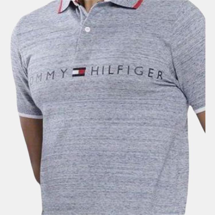 Tommy Hilfiger Свободная прямая футболка-поло с принтом букв для мужчин, сине-серая 78J2293-460