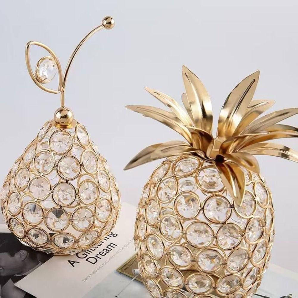 Metal Fruit Figurine Artificial Crystal Pear Ornament Gold Crystal Pear Ornament Living Room