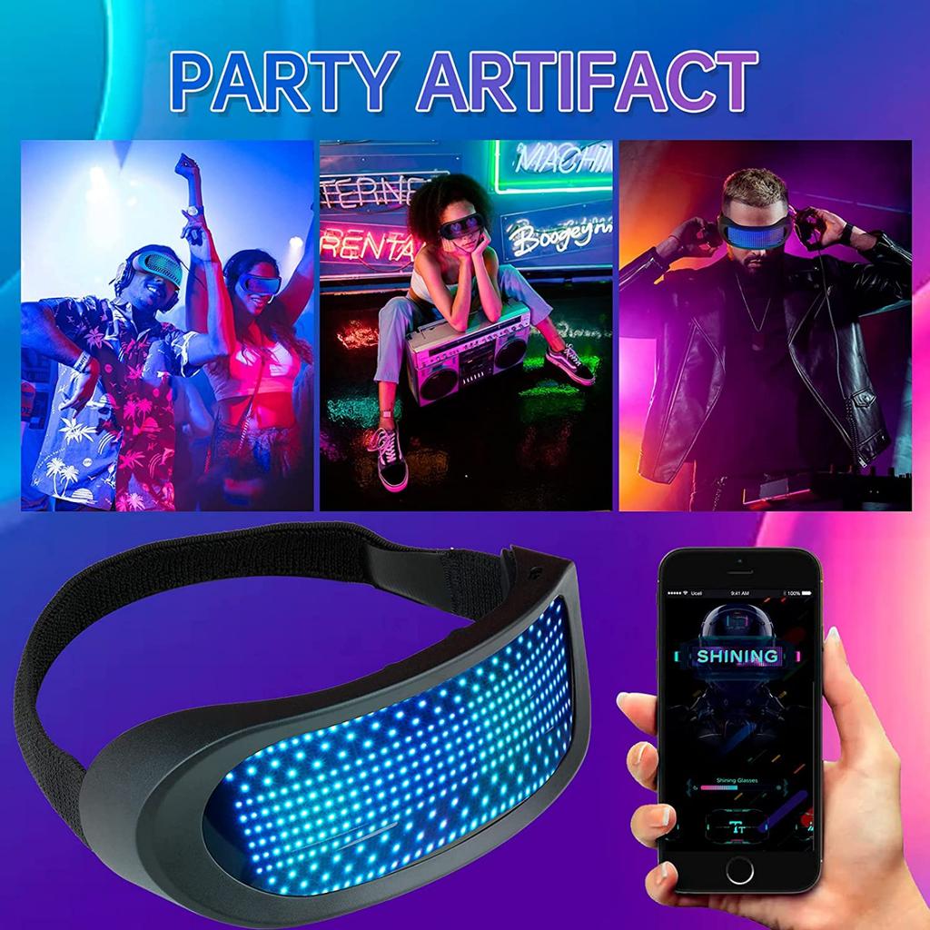 LED Smart Glasses Support APP Control, Party Bluetooth Glasses for Birthday, Bar, Flashing Display DIY Animation, USB Rechargeable Shining Glasses