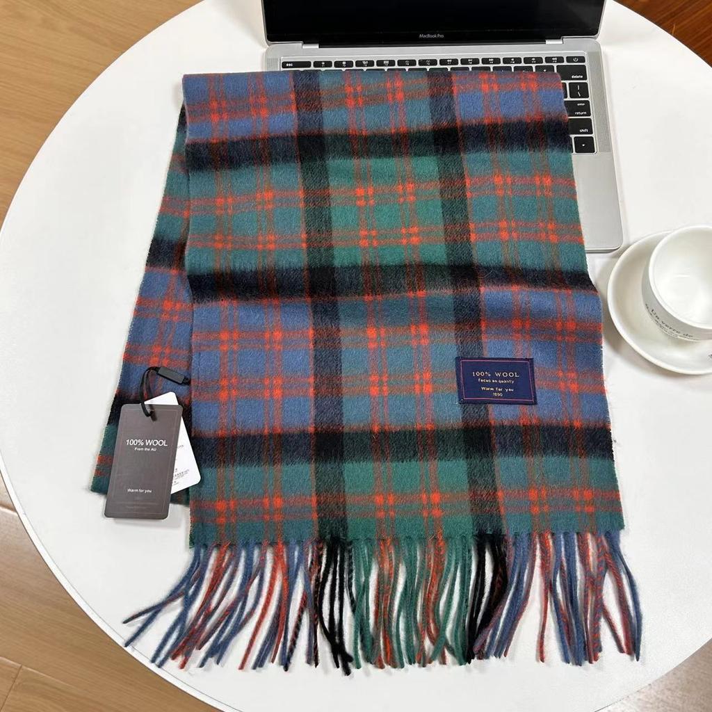 Men Scarf 100% Wool Plaid Warm Soft Muffler Female Winter Autumn Couple Cashmere Windproof Stripe Tassel Shawl Male Thick Scarf