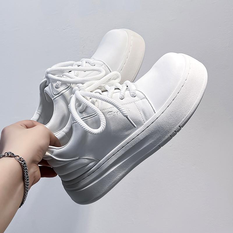 Мужские повседневные туфли на платформе в корейском стиле, оксфорды на шнуровке из натуральной кожи, черные, белые, стильные кроссовки, молодежная обувь