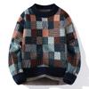 Autumn Winter Fashion Plaid Knit Sweater Men Luxury Thick Warm Mens  Pullovers