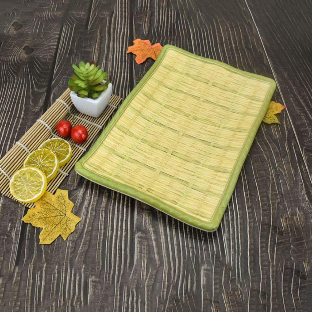 Creative Imitation Bamboo Weaving Hot Pot Vegetable Plate Melamine Multiple Styles Barbecue Plate Green Serving Plate Restaurant