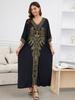 2024 Vintage Plus Size Kaftan Ethnic Gold Embroidery Beach Dress Vacation Swimsuit Cover Up For Women Cozy V-neck Side Split House Robe
