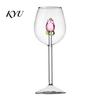 Crystal Wine Glasses Red Glass with Roses And Green Leaves Decorated, Clear Rose Decorated Goblet Decorative Glass, Elegant for Romantic Dinners