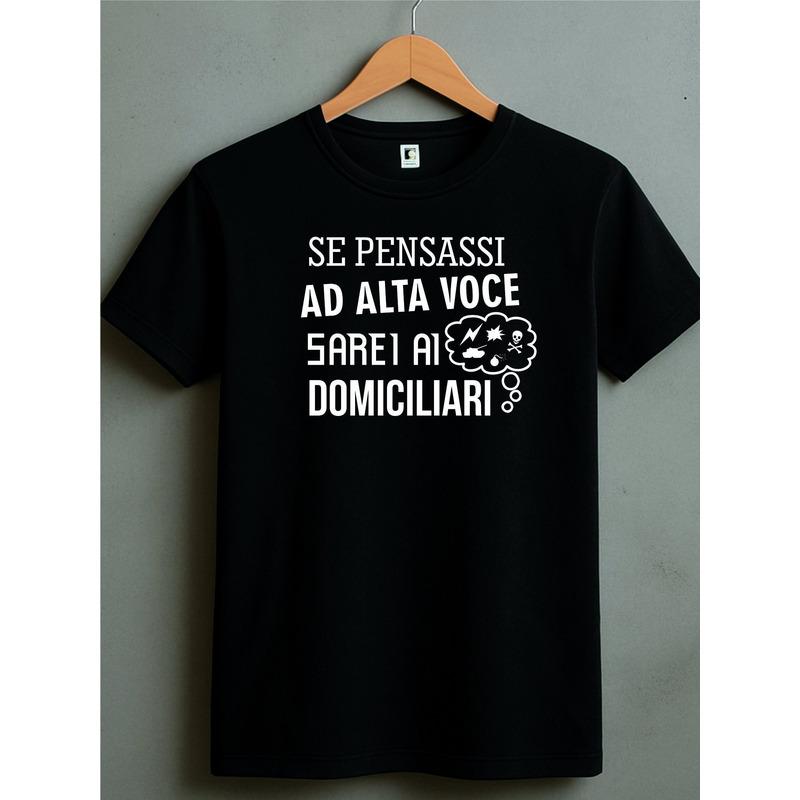 Short-Sleeve T-Shirt In White Or Black, 100% Cotton, Unisex, With Funny, Ironic Print "If I Thought Out Loud, I'D Be In Jail," Gift Idea, Suitable
