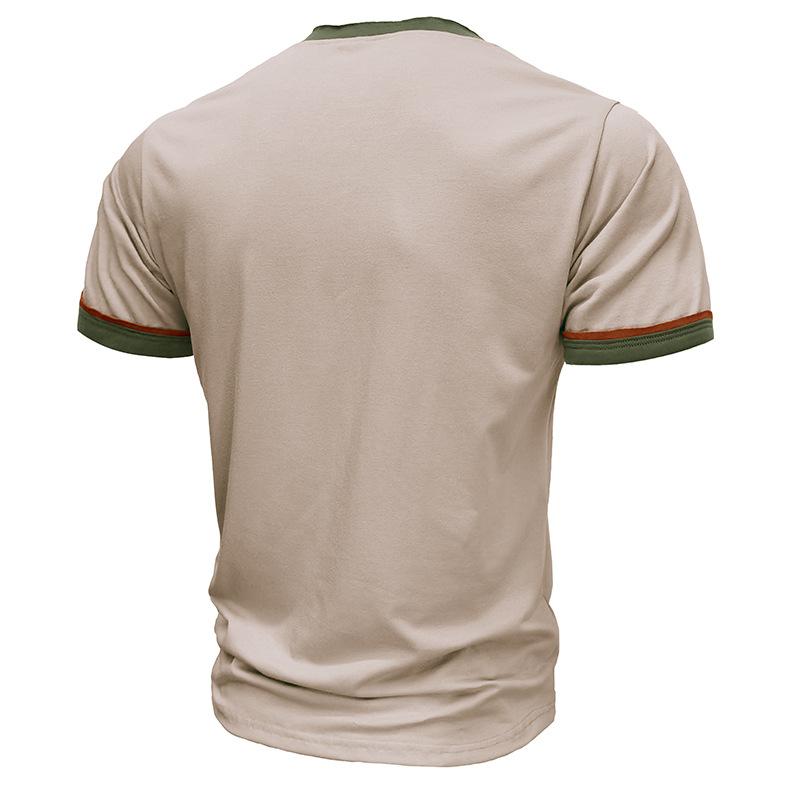 Модная мужская футболка с коротким рукавом спортивная фитнес новая мужская рубашка Henley для активного отдыха