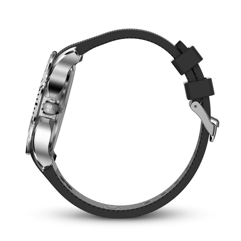 Часы WENGER SEAFORCE, кварцевые, аналоговые, корпус из нержавеющей стали, черный циферблат, черный силиконовый ремешок, водонепроницаемость 200 м, 3 года гарантии, подарок, черные, мужские (316L)