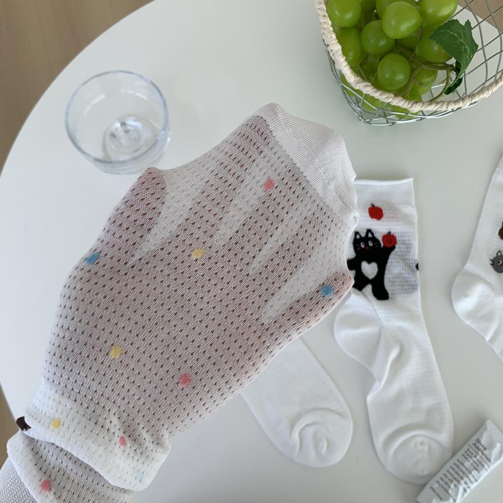 Cute Cat Short Medium Tube Socks Thin Striped Versatile Mesh Breathable Curled Socks