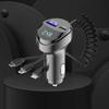 2-Port USB Car Charger 55W 3.1A Fast Charging with Voltage Display Retractable 3-in-1 Charging Cable for iPhone Samsung iPad