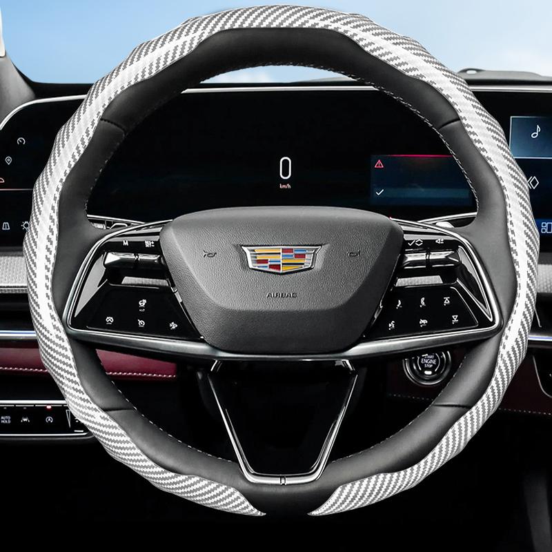 Suitable for Cadillac Carbon Fiber Texture Steering Wheel Cover Snap-On Wave-Shaped Sports Design Prote