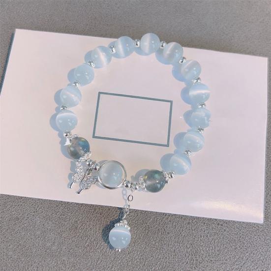 Women Bracelet Imitation Opal Butterfly Pendant Smooth Elastic Band Regular Fit Lady Birthday Gift Exquisite Lightweight Wrist Bracelet Jewelry AVE