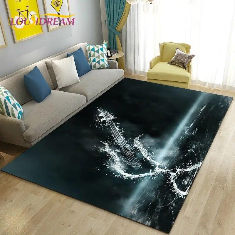 Классический коврик для музыки с электрогитарой, большой ковер для гостиной, спальни, дивана, коврик для украшения, нескользящий напольный коврик