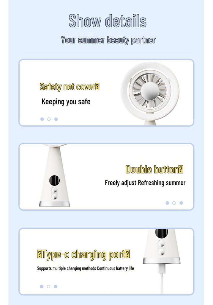 Compact USB Rechargeable Handheld Fan with Digital Display and 100 Speed Settings