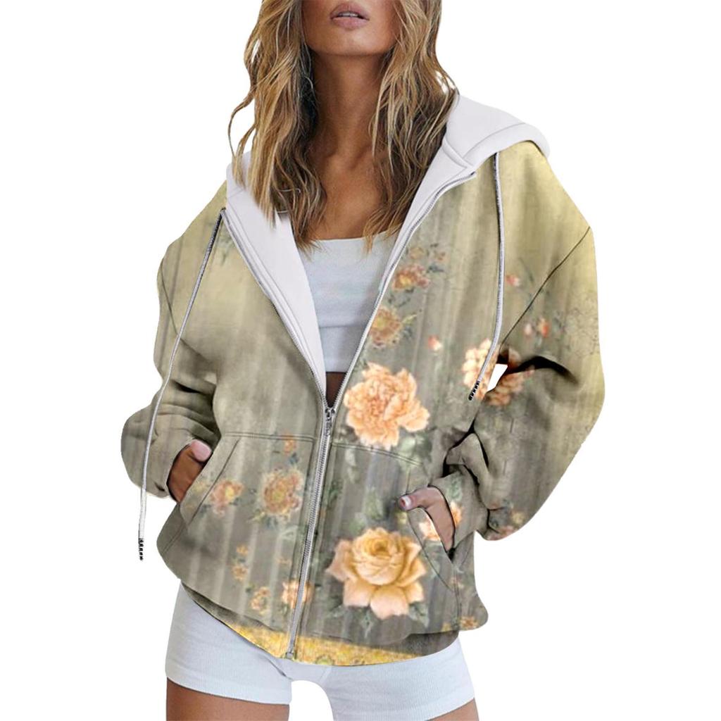 Зимняя толстовка с капюшоном с принтом, спортивная одежда, пальто для женщин, толстовки с капюшоном на молнии и 3D-карманом, осенняя женская одежда