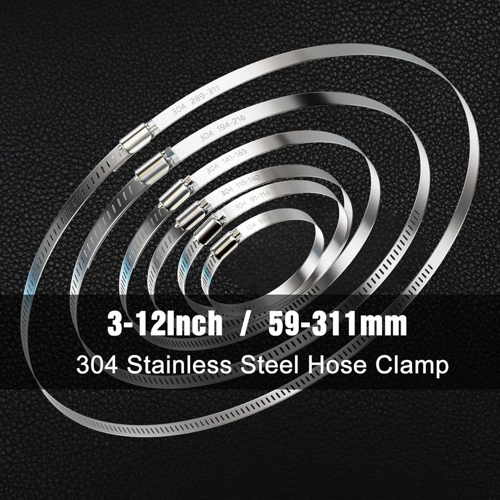 4-Pack 12-inch adjustable 304 stainless steel throat hoop suitable for diameter 11.4-12 inches 289-311