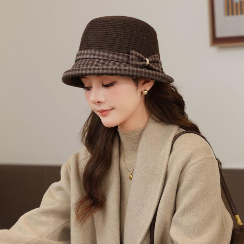 Curled Elegant Flower bucket hat Women's autumn and winter thickened thermal basin hat Small face fashionable mother hat