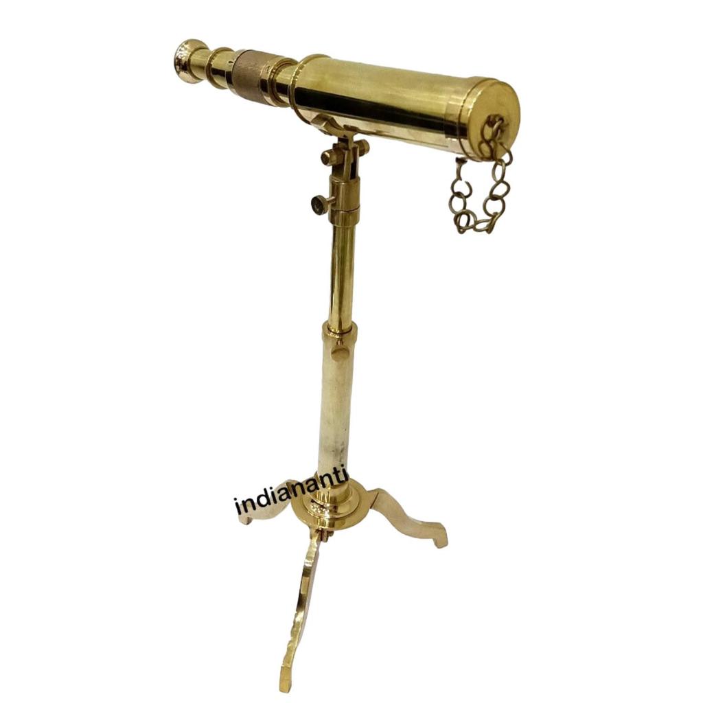 Nautical Brass Marine Telescope With Wooden Tripod Stand Collectible Desk Decor