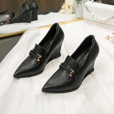 Модные FHC Весенние Клинья из Мягкой Кожи на Высоком Каблуке, Женские Туфли на Платформе, Туфли с Мелким Вырезом, Острый Носок, Слипоны, 8 СМ, Черные, Дропшиппинг