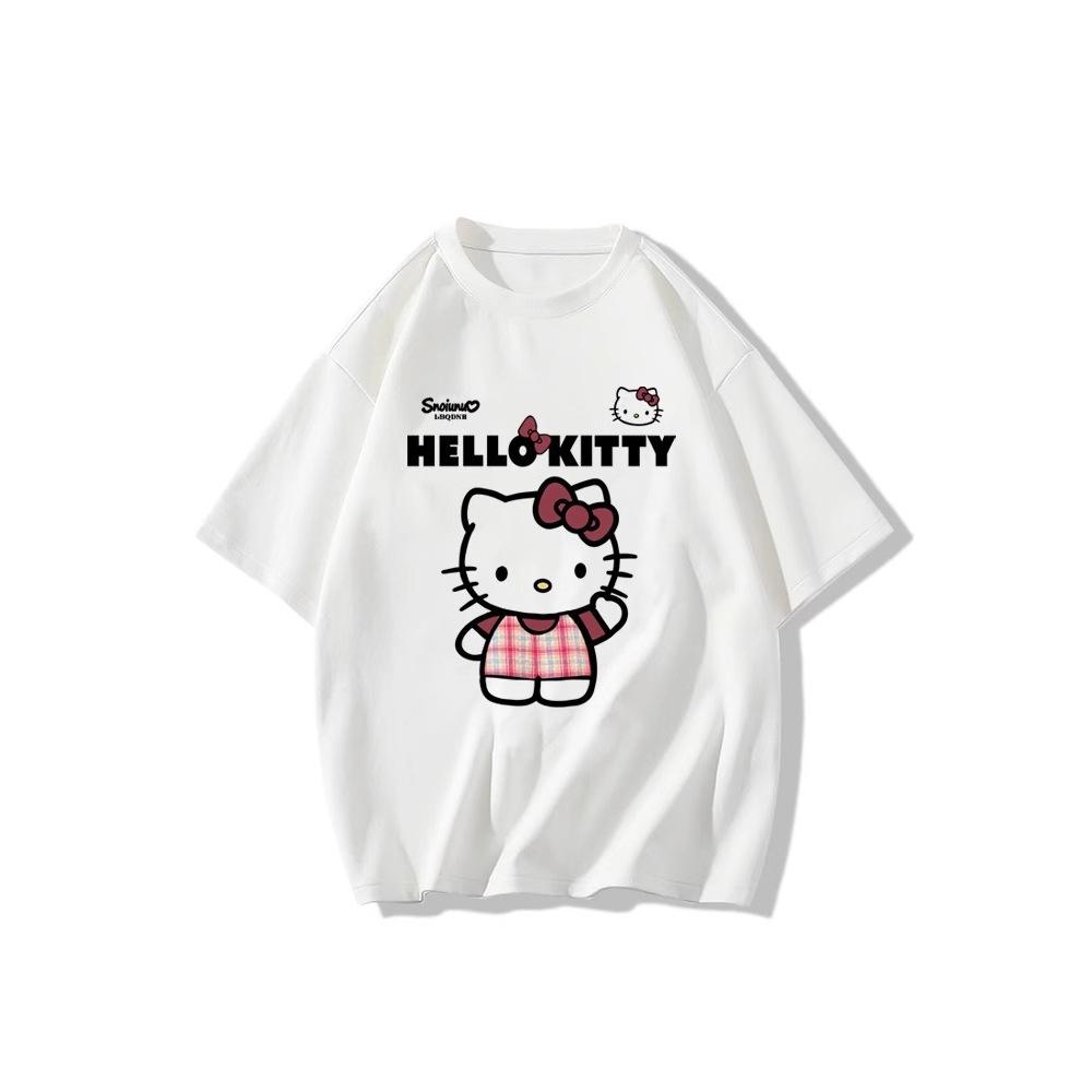 Heavy cotton short-sleeved t-shirt women's American printing fashionable versatile loose half-sleeved top white large version T