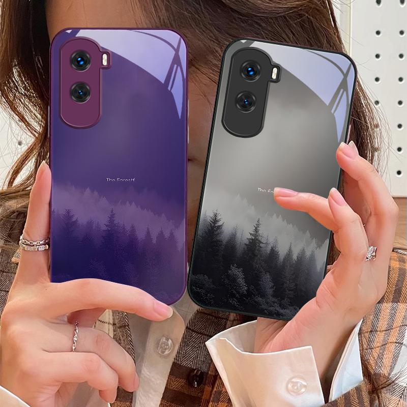 Туманный Лес Черный Для Honor 200 90 8X 9X Pro Lite P50 P40 Nova 10 11i P60 Magic4 6 Mate 20 50 Закаленное Стекло Чехол для Телефона