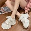 Fashion Spring Summer Thick Bottom Daddy Shoes Female Mesh Breathable Height Increase Hollow Casual Sneakers Mixed Color Platform Tenis