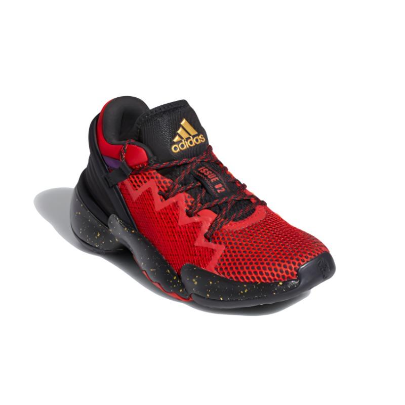 adidas ДОН. Номер 2 J Mitchell Дышащие Низкие Детские Баскетбольные Кроссовки Черно-Красные с Золотым FZ1426