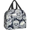 Цветочный ланч-бэг «Сахарный череп» Компактная сумка-тоут на Хэллоуин Многоразовый контейнер для ланч-бокса для женщин, мужчин, школы, офиса, работы