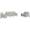 3 Piece Sofa Set with Cushions and Neck Rolls Light Grey Velvet