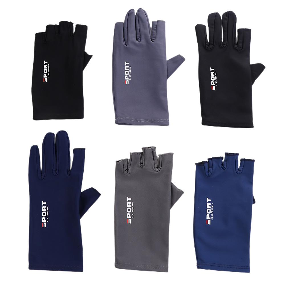 Mountains Sun Protection Ice Silk Gloves Half Finger Gloves Non-slip Mittens Men Elastic Gloves
