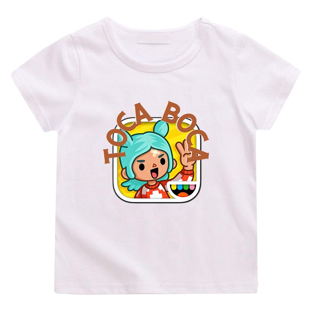 Детская футболка 100% хлопок Toca Boca World Мультяшный принт Футболки 2-12 лет Милые девочки и мальчики Короткий рукав Детские топы с круглым вырезом Лето