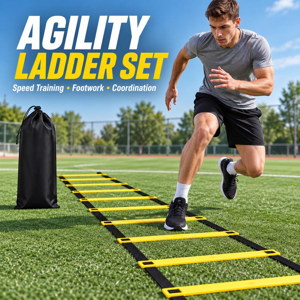 Agility Ladder Adjustable Spacing PP Rungs Nylon Straps Carry Bag Soccer Football Footwork Speed Coordination Home Gym Training