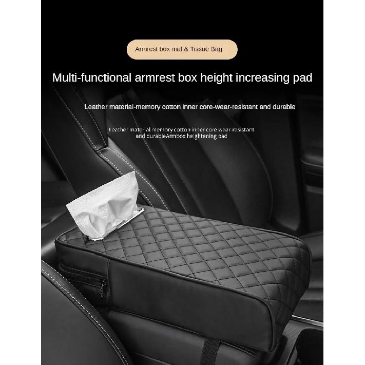 Car Armrest Cover Leather With Tissue Storage Memory Foam Height Pad Universal Auto Center Armrest Protective Cushion Support