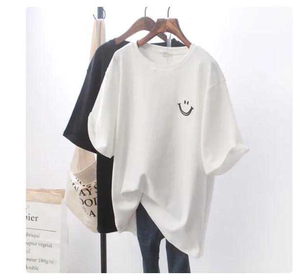 Футболка большого размера для полных девушек, женская, утягивающая, с высоким чувством, прикрывающая живот, большой размер, с круглым вырезом и короткими рукавами