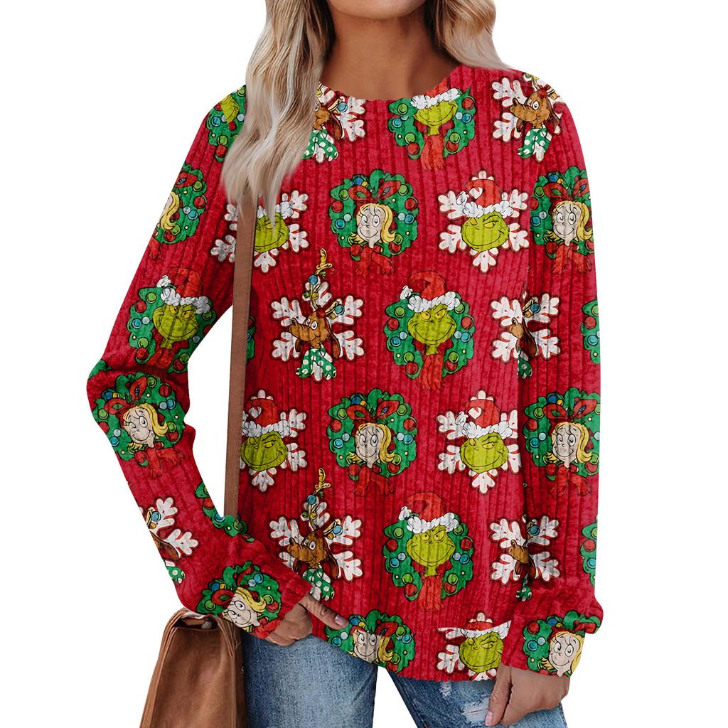 Women's Printed Lightweight Brushed-Cotton Round Neck Top