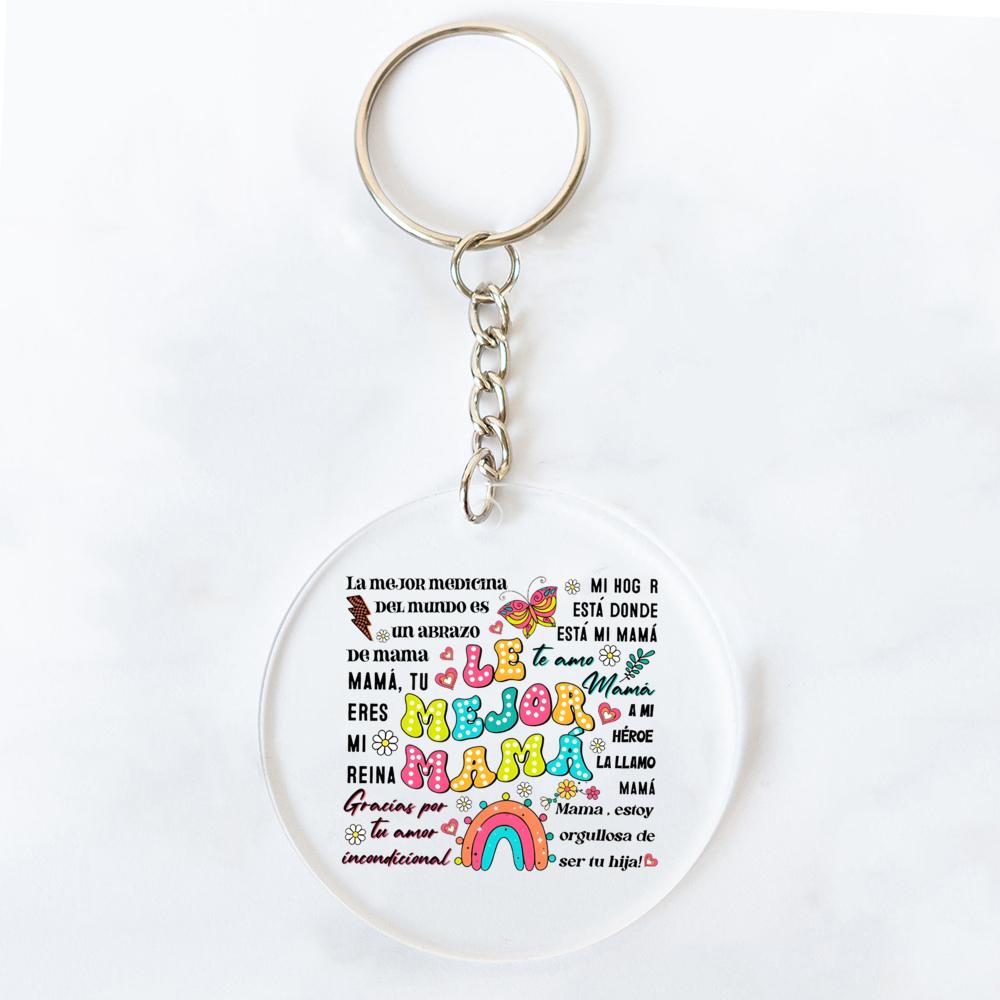 Intelligent Loving Brave Mother Spanish Print Keychain Circle Chain Acrylic Keyring Holiday Birthday Mother's Day Gift for Mama