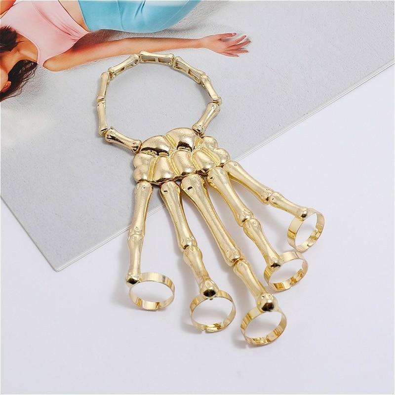 New Jewelry Fashion Personality Punk Skull Hand Bone Wild Five-Finger Ring Bracelet Adjustable One Chain