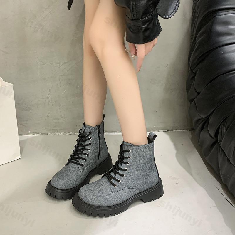 Retro High Top Thick Soled Short Boots for Women's  Autumn British Style Versatile Comfortable Non Slip Chunky Single Boots