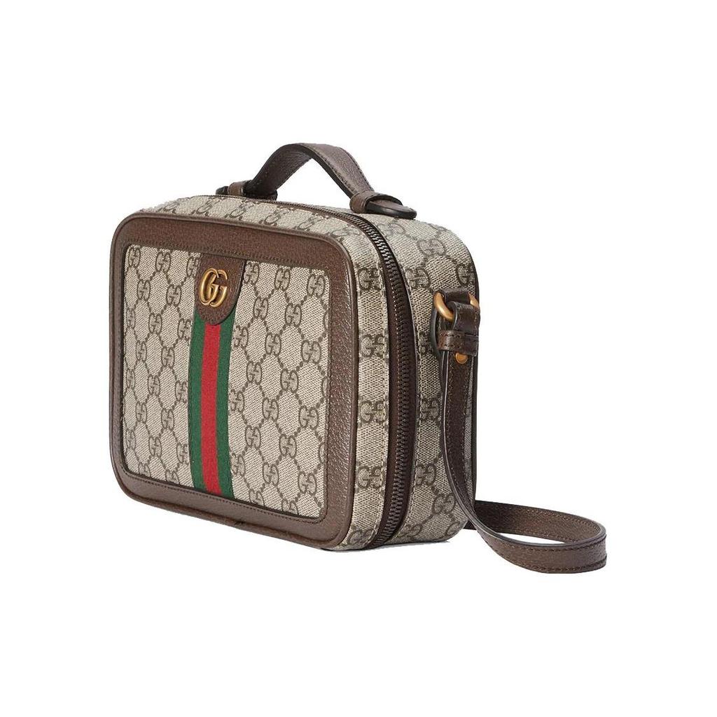Gucci Ophidia GG Supreme Mini Crossbody Bag Brown Leather Red Green Web Gold Hardware Daily Commute 739392-96IWT-8745