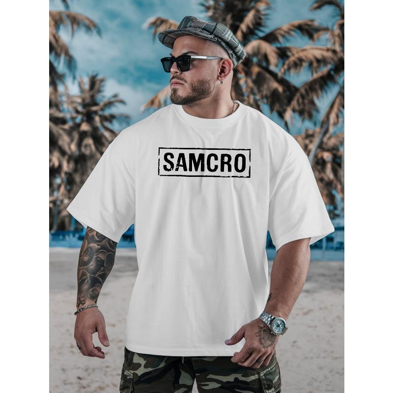 Европейский размер SAMCRO Мужская свободная футболка с принтом большого размера. Мужская футболка с коротким рукавом и круглым вырезом. Основная одежда для мужчин во время игры в баскетбол