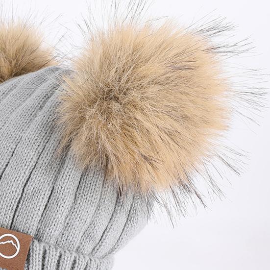 3Pcs/Set Children Winter Hat Scarf Gloves Set Plush Lining Fluffy Ball Decoration Knitting Hat Neckerchief Gloves Set