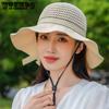 WTEMP Foldable Spring Summer Hollow-out Breathable Soft Knitted Sun Hats Women's Solid Color Versatile Outdoor Beach Sunscreen Hats