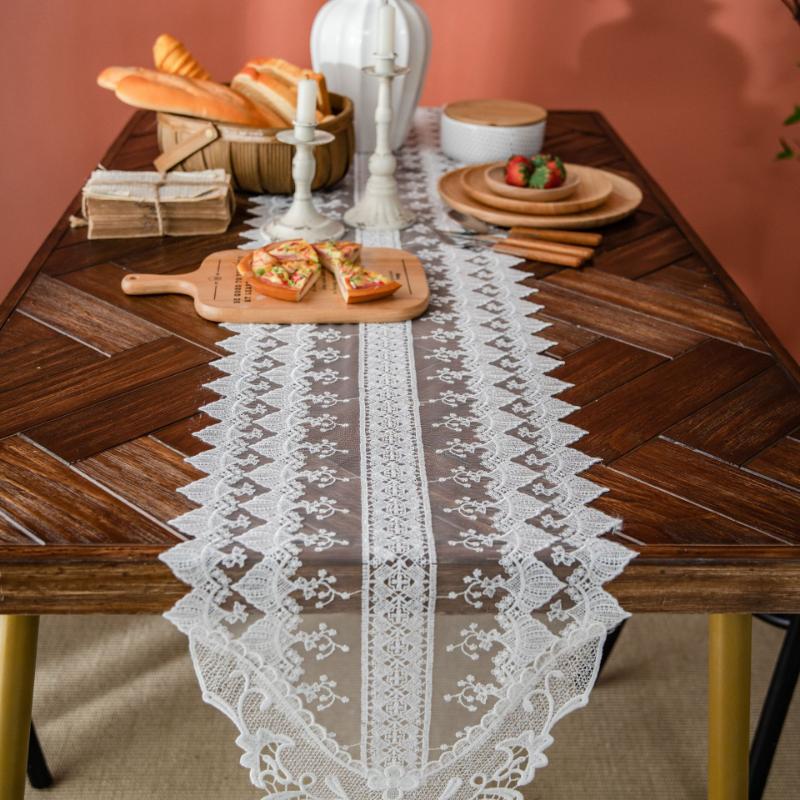Lace Table Runner White TV Cabinet Tablecloth Wedding Table Decoration Centerpieces Modern Elegant Luxury Home Decor