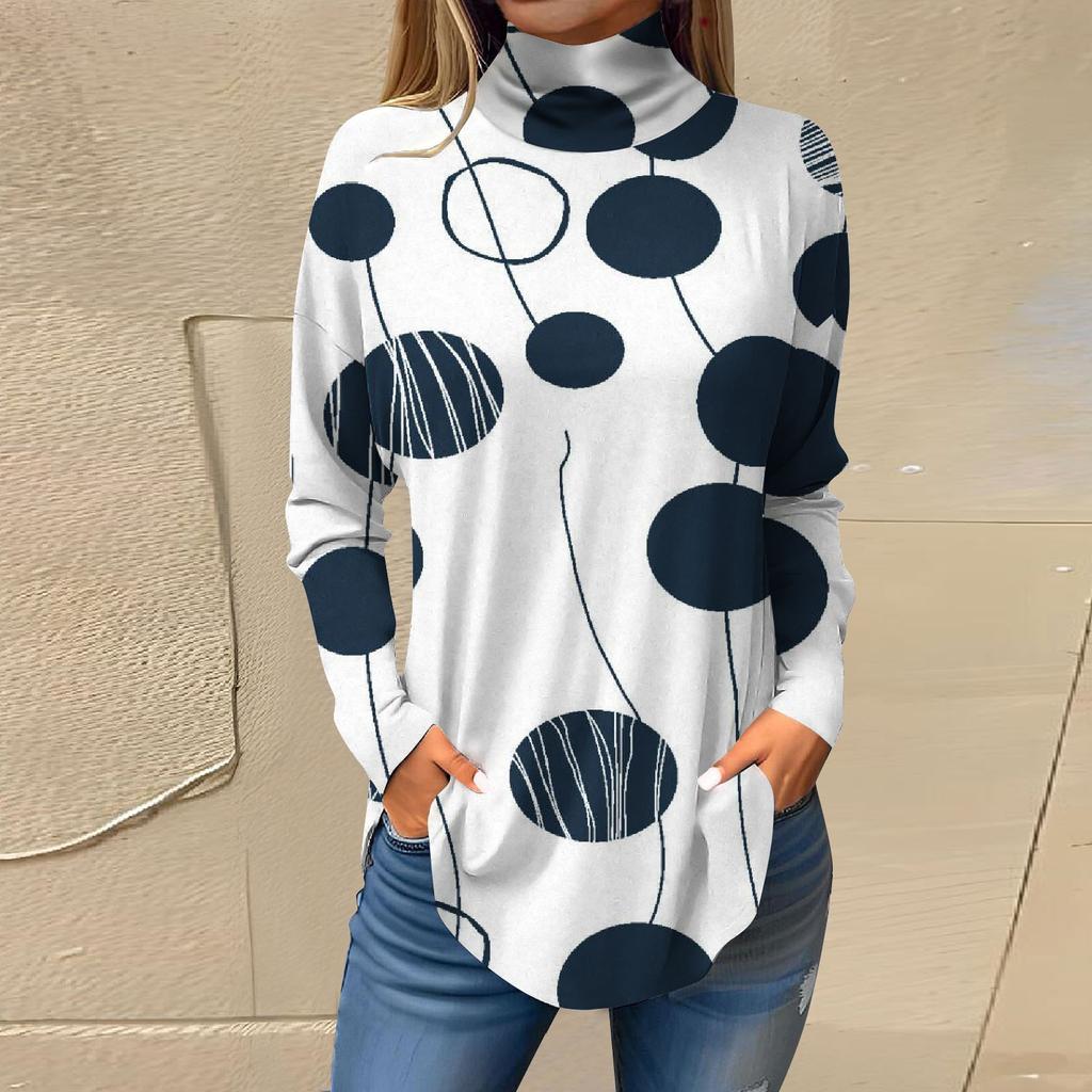Tee Shirts For Women Fall Casual Long Sleeve Shirts Sweatshirt Solid Color High Neck Top Pullover